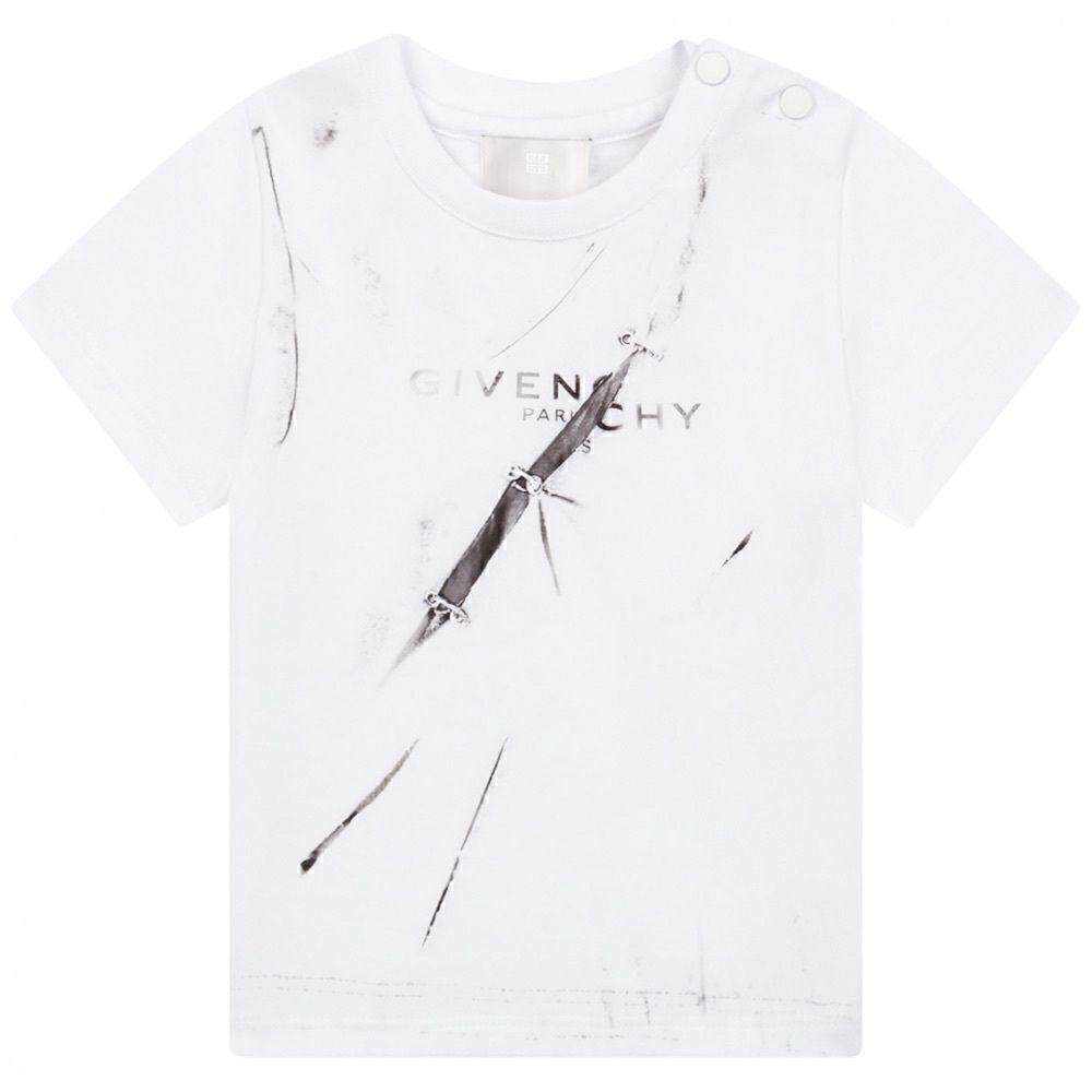 Givenchy NWT White/Grey Logo Tshirt with fake tears Size 18 Months